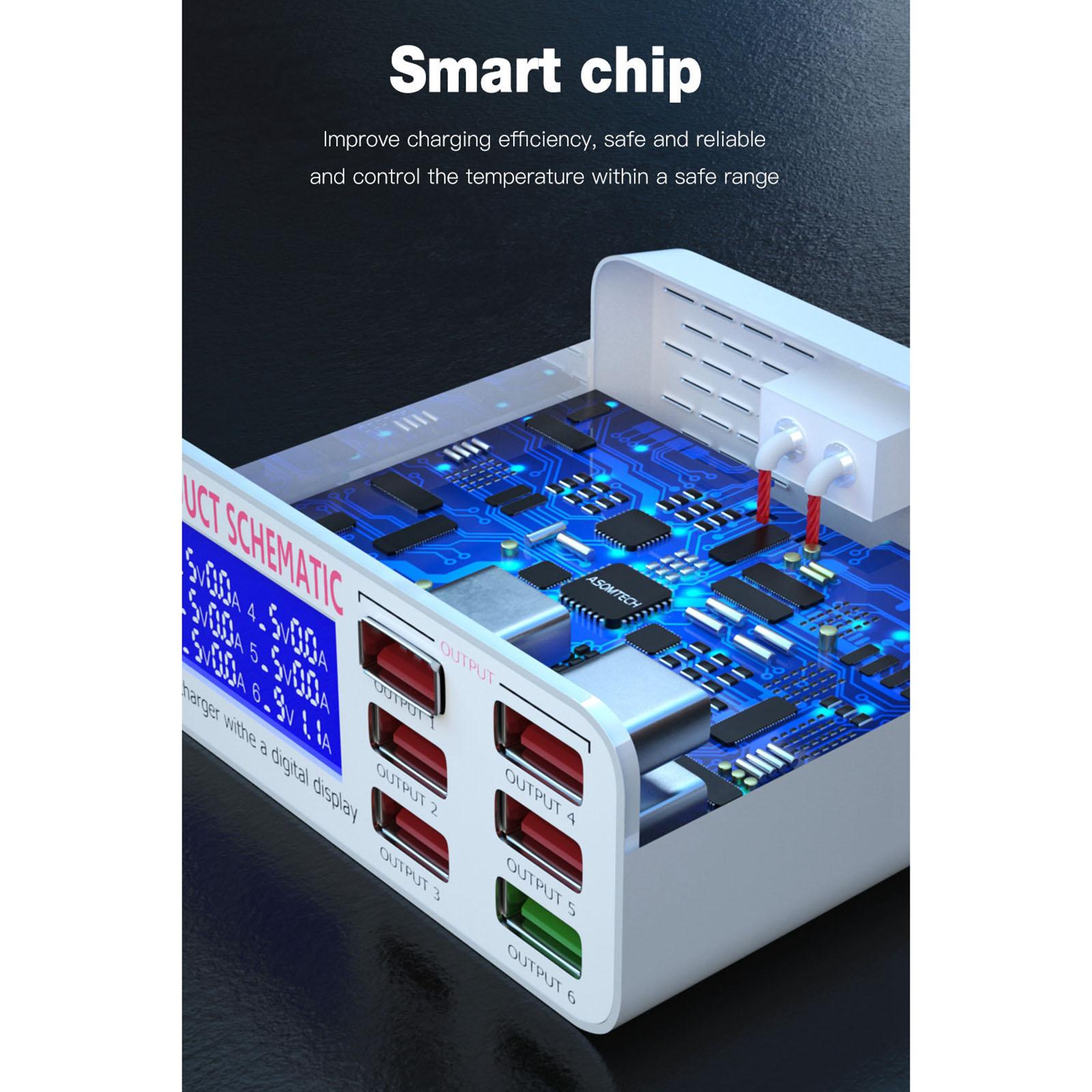 Multiple 6-Port USB Charger Phone Charger Adapter QC3.0 Fast Charger EU Plug