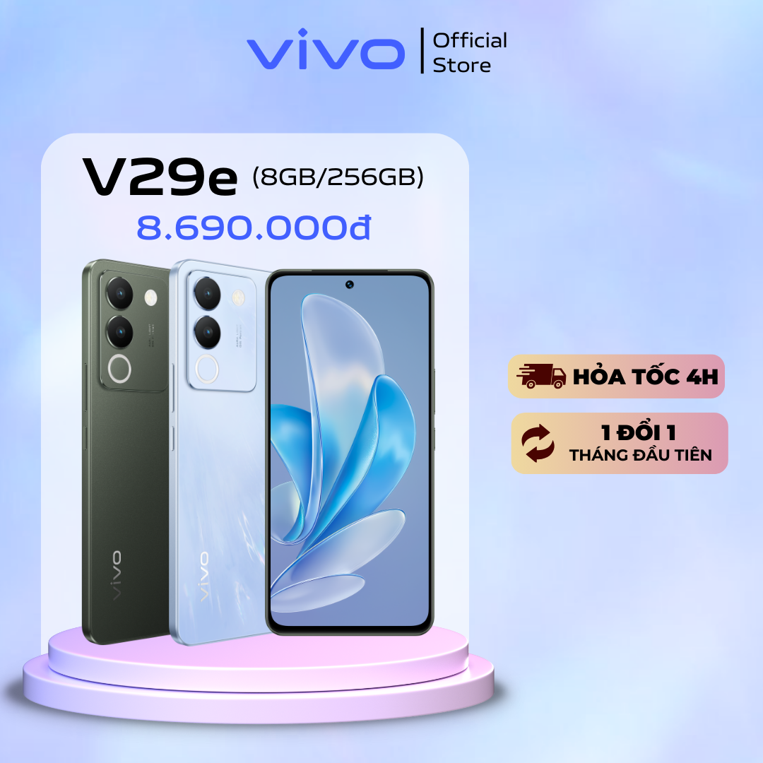 [Mới] Điện thoại vivo V29e 5G (8GB/256GB) - Hàng Chính Hãng - Camera Selfie 50 MP - Vòng Sáng Aura 2.0 - Màn hình AMOLED 6.67