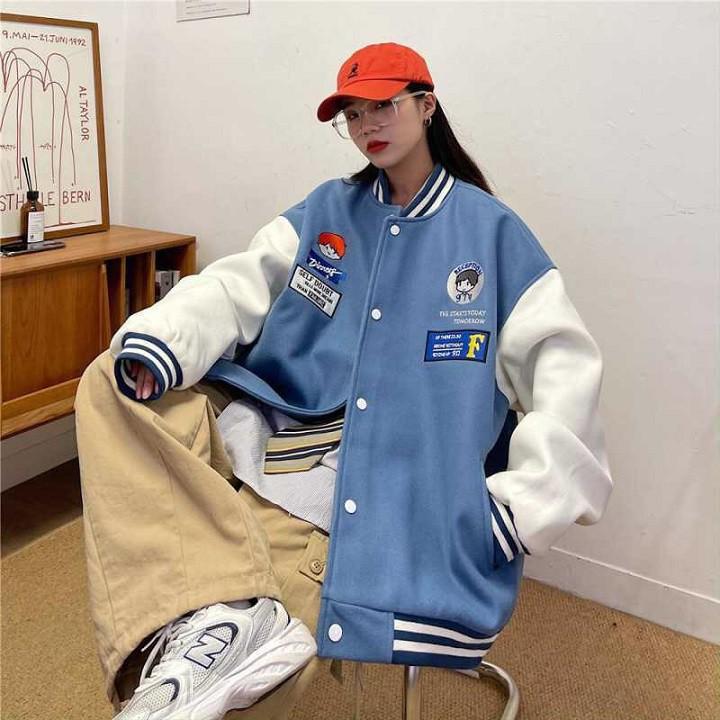 Áo Khoác Bomber Jacket Nỉ Bông Unisex Nam Nữ in Baby F Phong Cách Hàn Quốc Hot Trend 2022