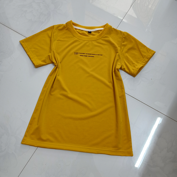 Áo Thun Nữ Màu Vàng Nghệ Tay Ngắn In Dòng Chữ Nhỏ ARESA THANK ATN3968
