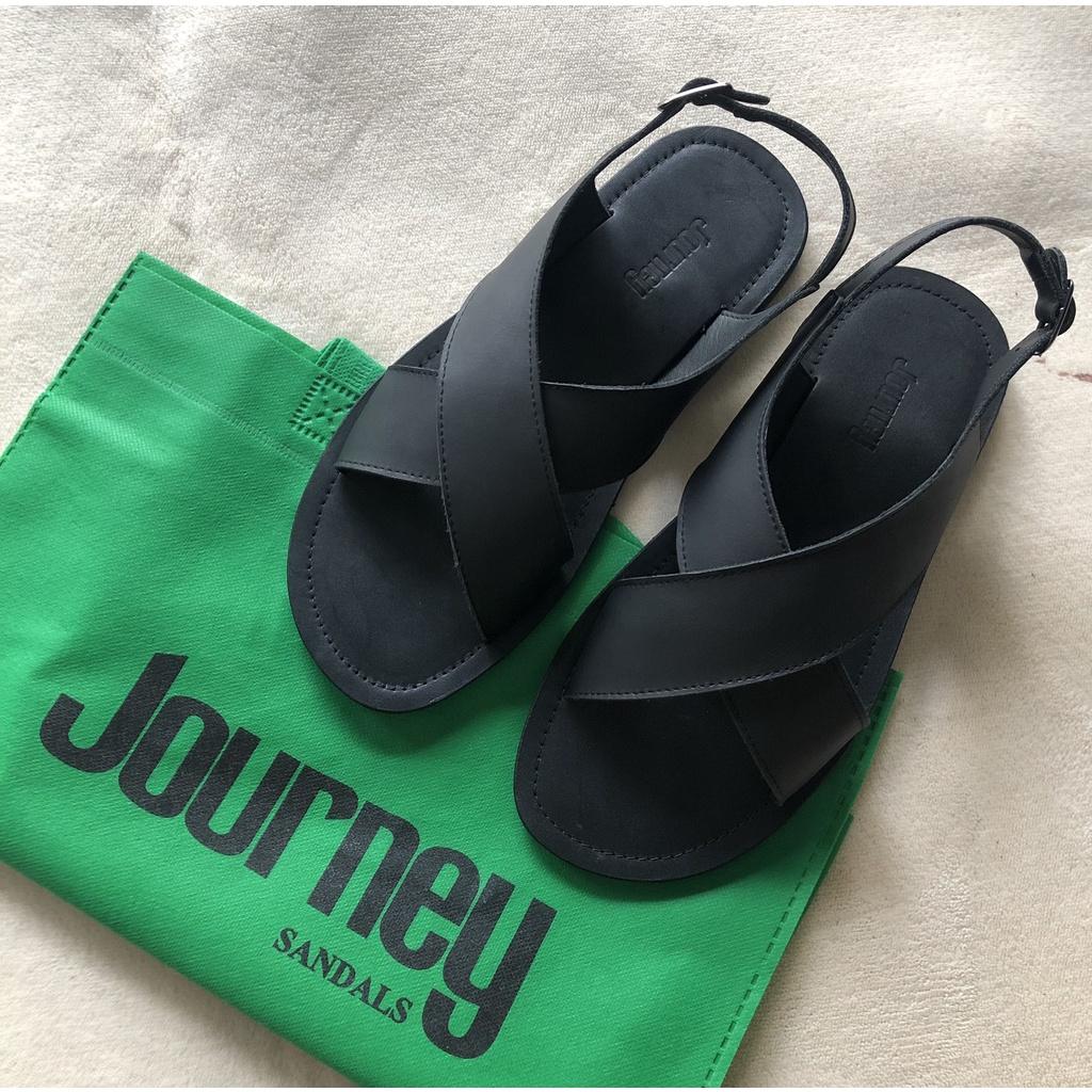 Sandal quai chéo da bò nam nữ Journeysandals PJA2 màu đen và nâu size nhỏ size lớn