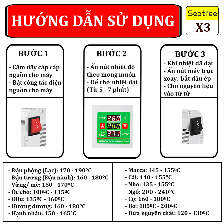 Máy ép dầu ăn thực vật dùng trong gia đình thương hiệu Septree X3 - Công suất 800W - Hàng chính hãng (BH 12 THÁNG)