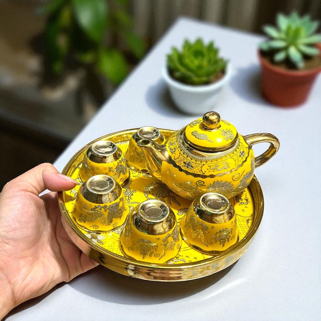 Bộ đồ sứ thờ thần tài RỒNG VIỆT, Đồ thờ gia tiên, thần tài gốm kim sa bát tràng cao cấp
