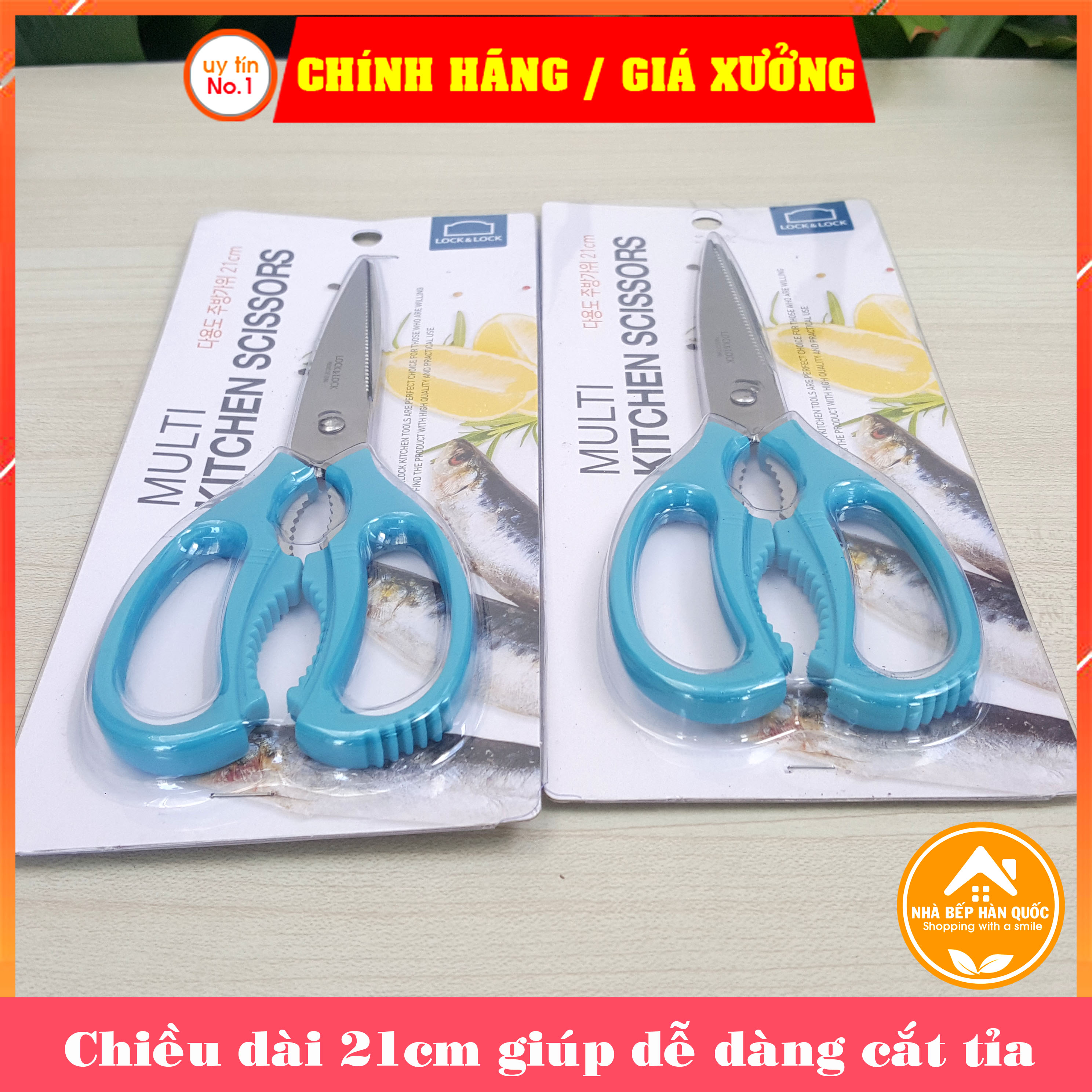 Kéo nhà bếp đa năng Lock&Lock Lock&lock Multi Kitchen Scissors F00097 màu xanh dương dài 21cm