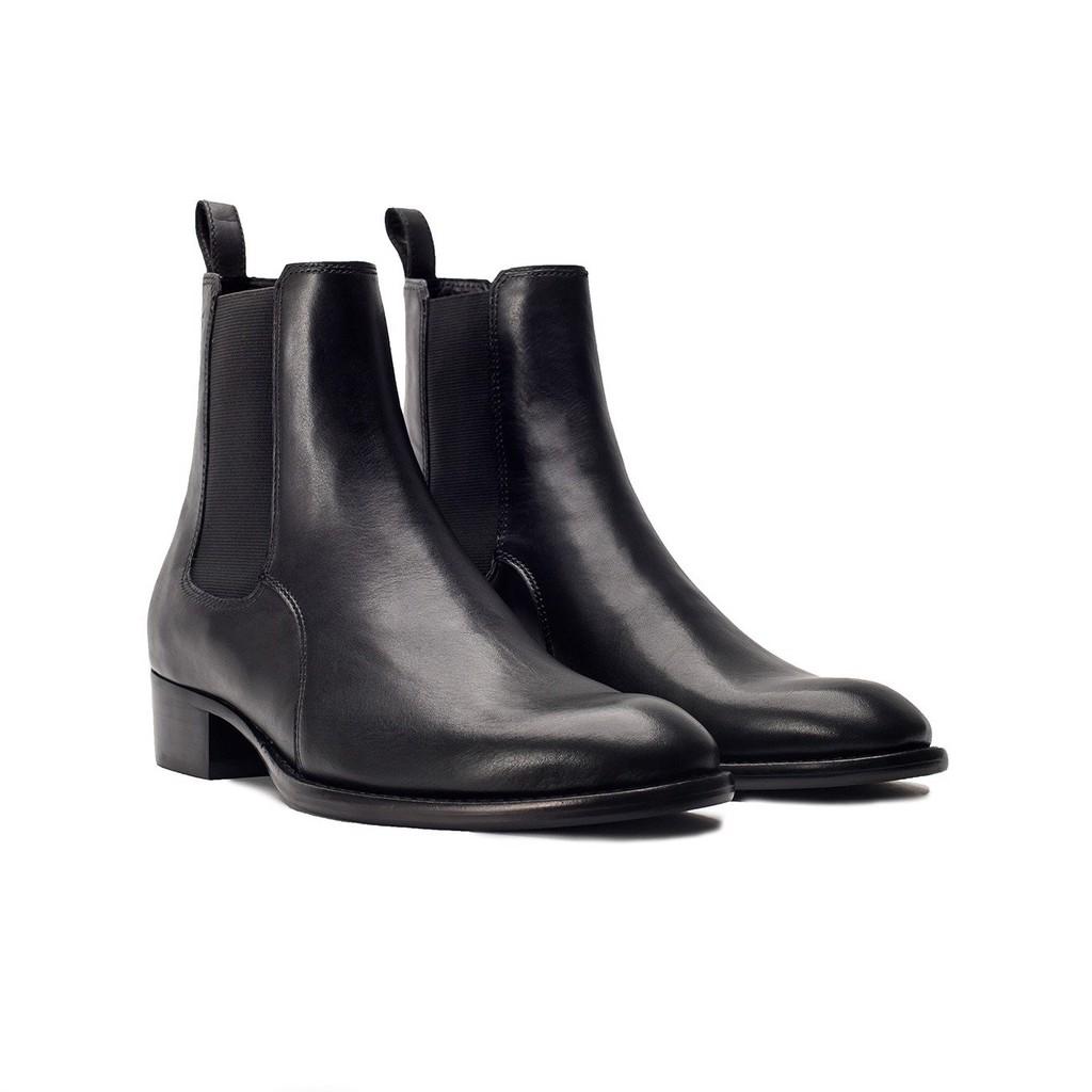 ( Chun thẳng ) Giày Bốt Nam, 4cm Heels Chelsea Boots Da Bò Classic