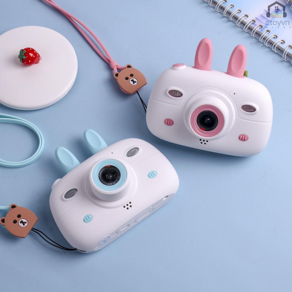 Camera hai ống kính mini màn hình rộng chế độ lấy nét thông minh không có thẻ nhớ kiểu hoạt hình màu hồng cho trẻ em