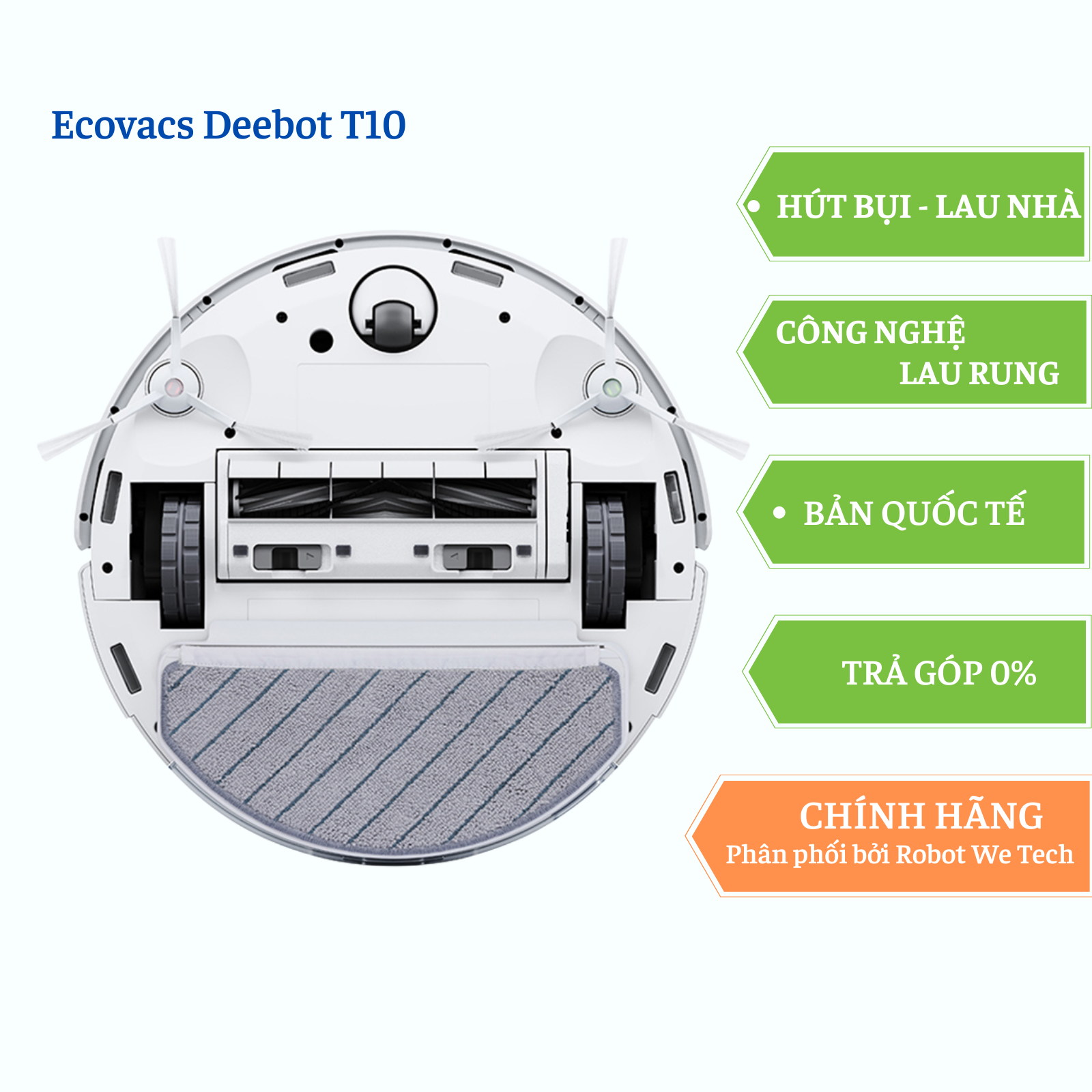 Robot hút bụi lau nhà công nghệ rung Ecovacs Deebot T10 bản quốc tế - Hàng chính hãng