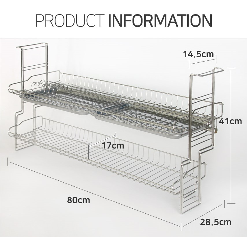 Kê chén bát đũa đĩa,kệ treo tủ bếp, kệ chén treo 2 tầng Inox 304- 2 tầng Wide