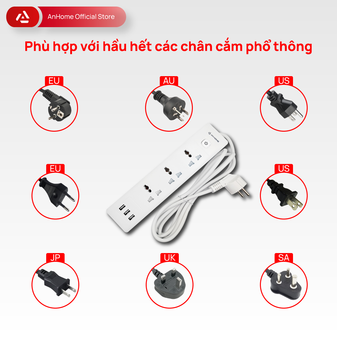 Ổ cắm nối dài thông minh WiFi + BLE có cổng USB AnHome Smart PowerStrip P3U