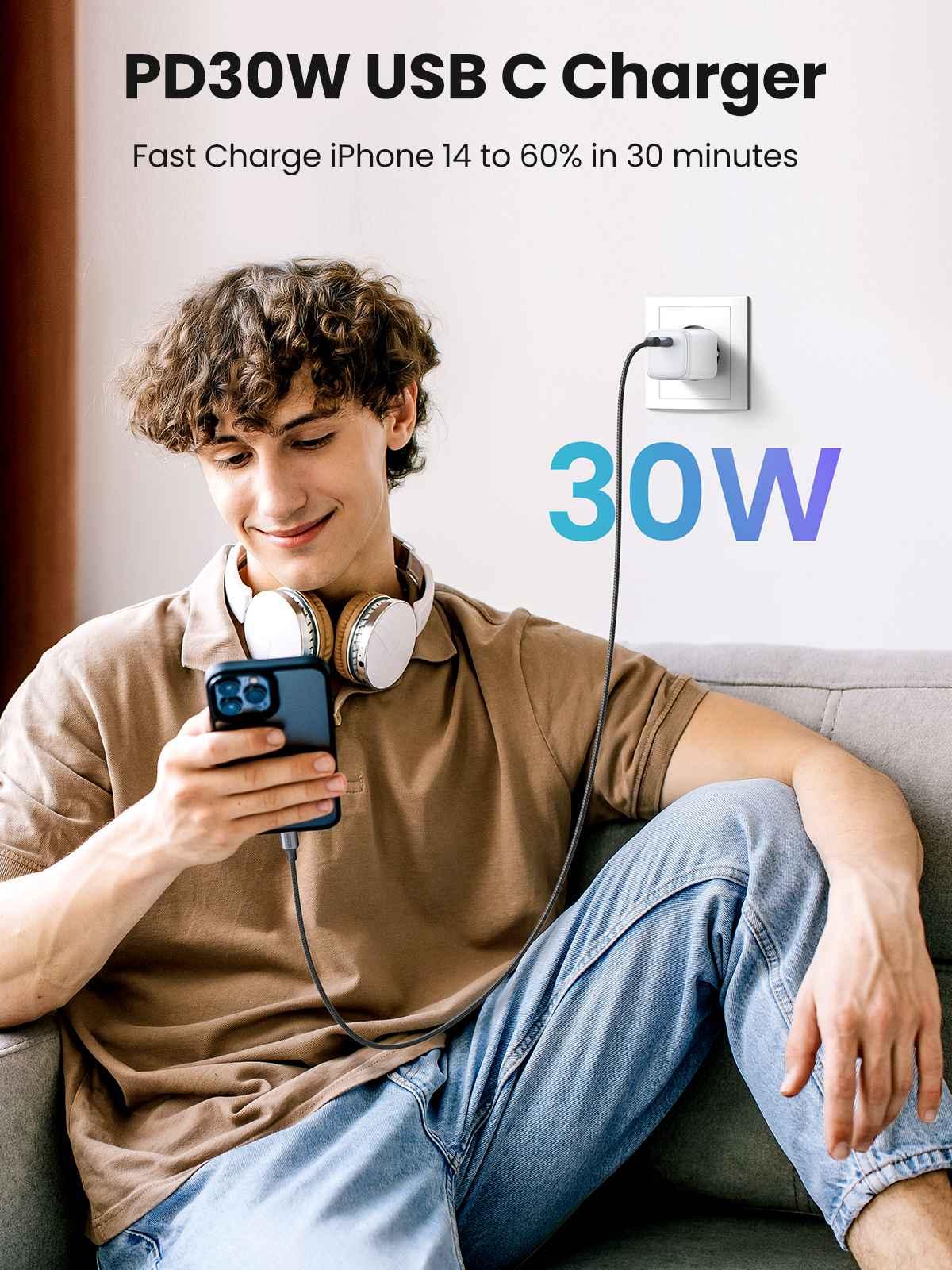 Ugreen UG15326CD319TK 30W 1c GaN Nexode chuẩn cắm EU chân tròn Màu Trắng Củ sạc nhanh 1 cổng USB type C - HÀNG CHÍNH HÃNG