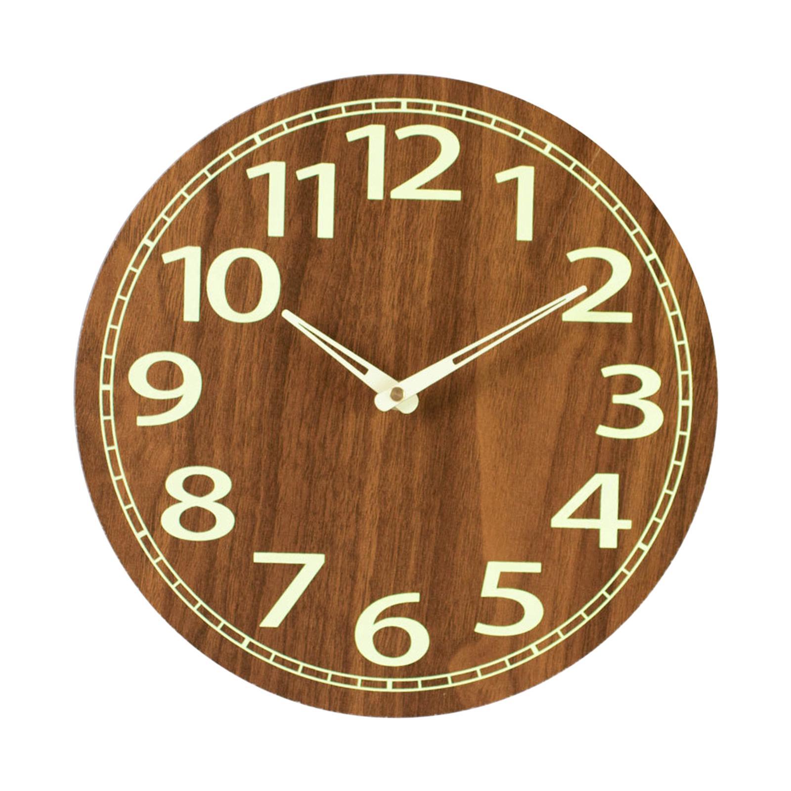 12 inch Luminous Wall Clock Wooden Wall Clock Round Non Ticking Decorative Silent Analog Clock for Living Room