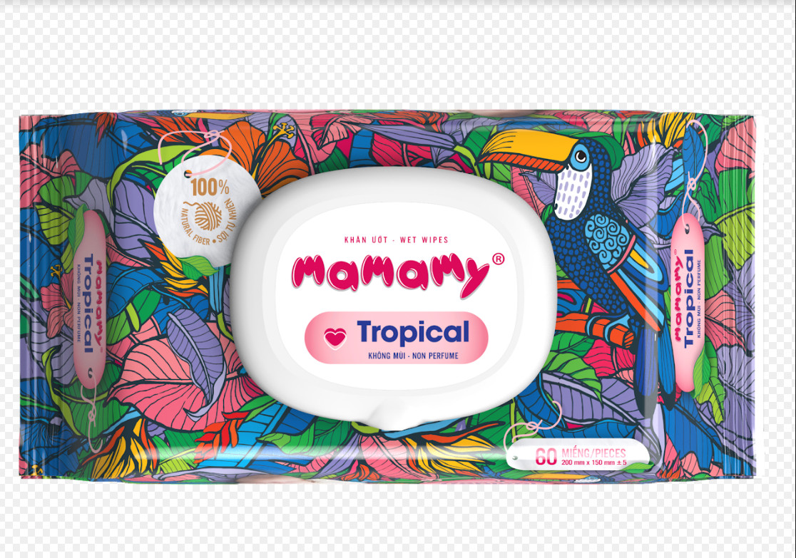 Khăn ướt Mamamy Tropical  90 tờ - 100 % sợi tự nhiên ngừa hăm , rôm sảy