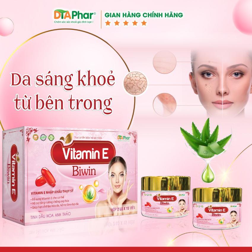 Viên uống bổ sung VITAMIN E BIWIN chống oxy hoá, hạn chế lão hoá da Hộp 2 lọ x 15 viên Tâm An Pharma