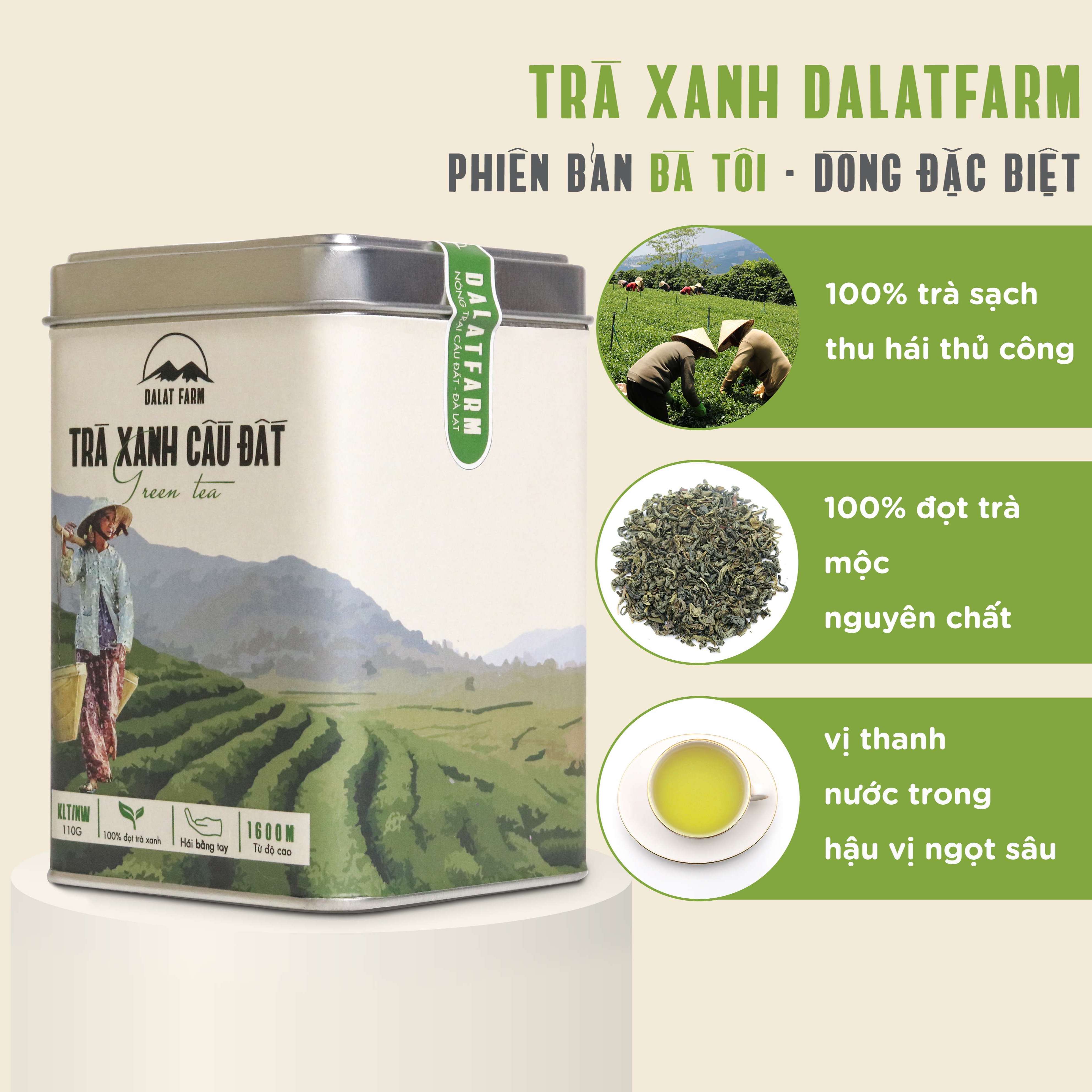 Trà Xanh Cầu Đất Dalat Farm - Phiên Bản Đặc Biệt Bà Tôi - Hộp 110Gr