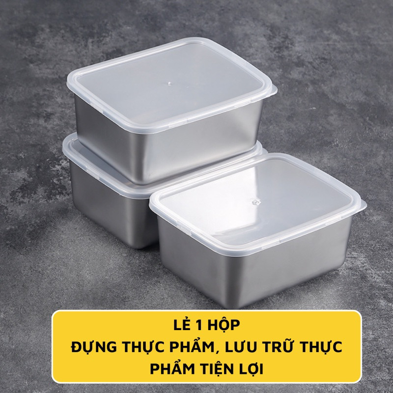 Hộp đựng thực phẩm tủ lạnh size 13.5x11x5cm kèm nắp nhựa chất liệu inox 304 dùng được cho lò vi sóng, chính hãng D Danido