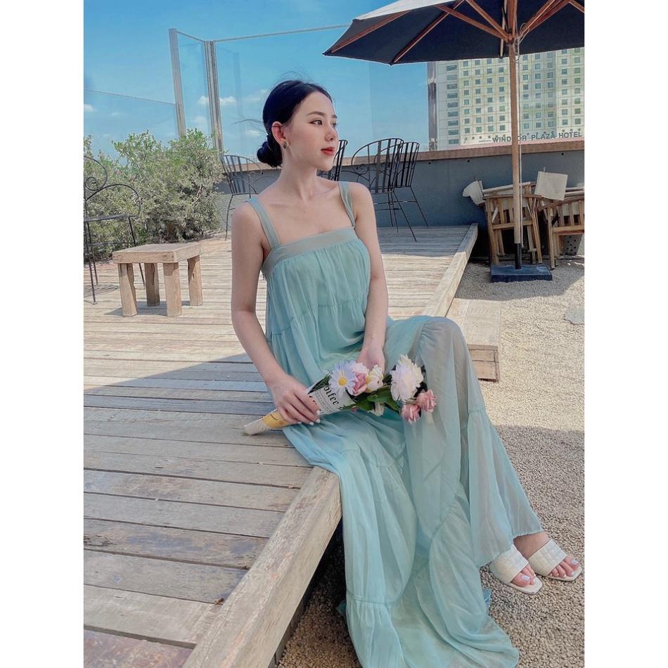 Đầm váy maxi suông dài tơ lót lụa 2 dây hở lưng tầng Ivy fashion đi biển dự tiệc dạo phố bigsize gợi cảm s