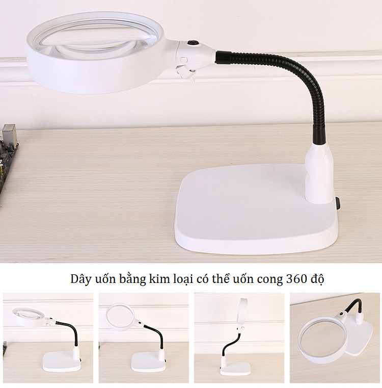 Kính lúp để bàn cao cấp phóng đại 10X dây uốn cong phù hợp với nhiều công việc khác nhau