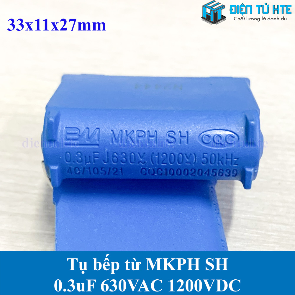 Tụ bếp từ MKPH SH 0.3uF 630VAC 1200VDC pitch 31mm Xanh dương size 33x11x27mm