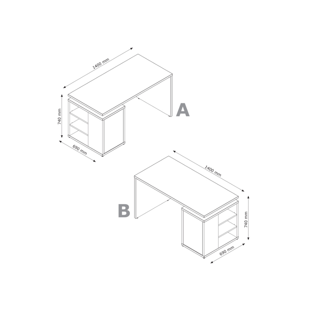 Bàn làm việc | JYSK Ullits | gỗ công nghiệp | xám/trắng | R69xD140xC73cm