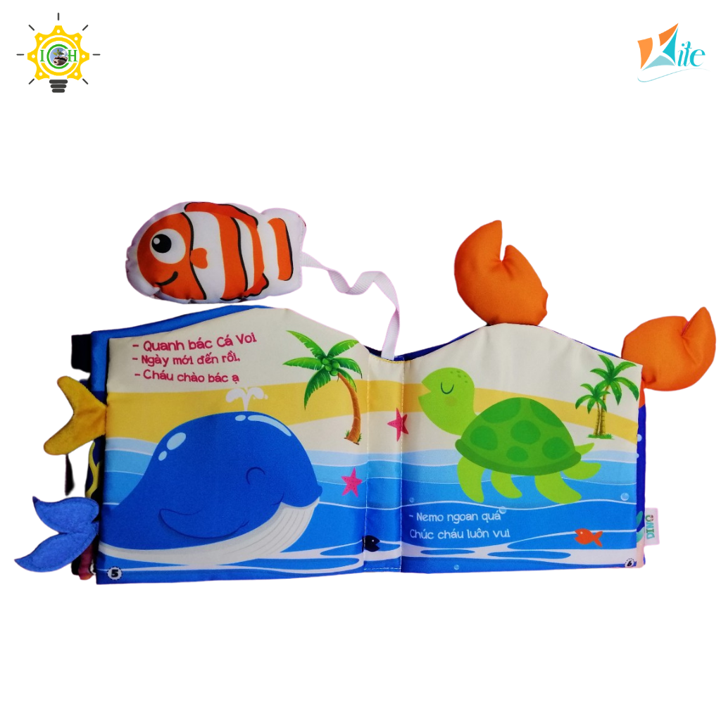 Sách vải trong lòng đại dương KITE 2325A008 giúp bé làm quen với các con vật dưới lòng đại dương, tặng kèm học liệu