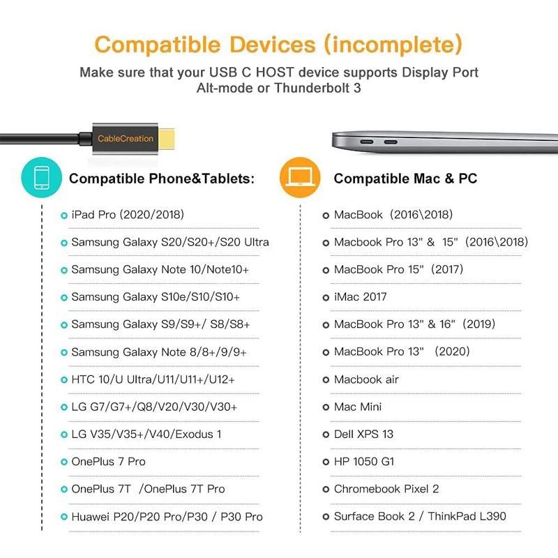 Cáp chuyển đổi 1.8M USB 3.1 Type C sang HDMI 4K Thunderbolt 3 30Hz/60Hz thích hợp cho MacBook Pro/Air/iPad Pro 2018 2