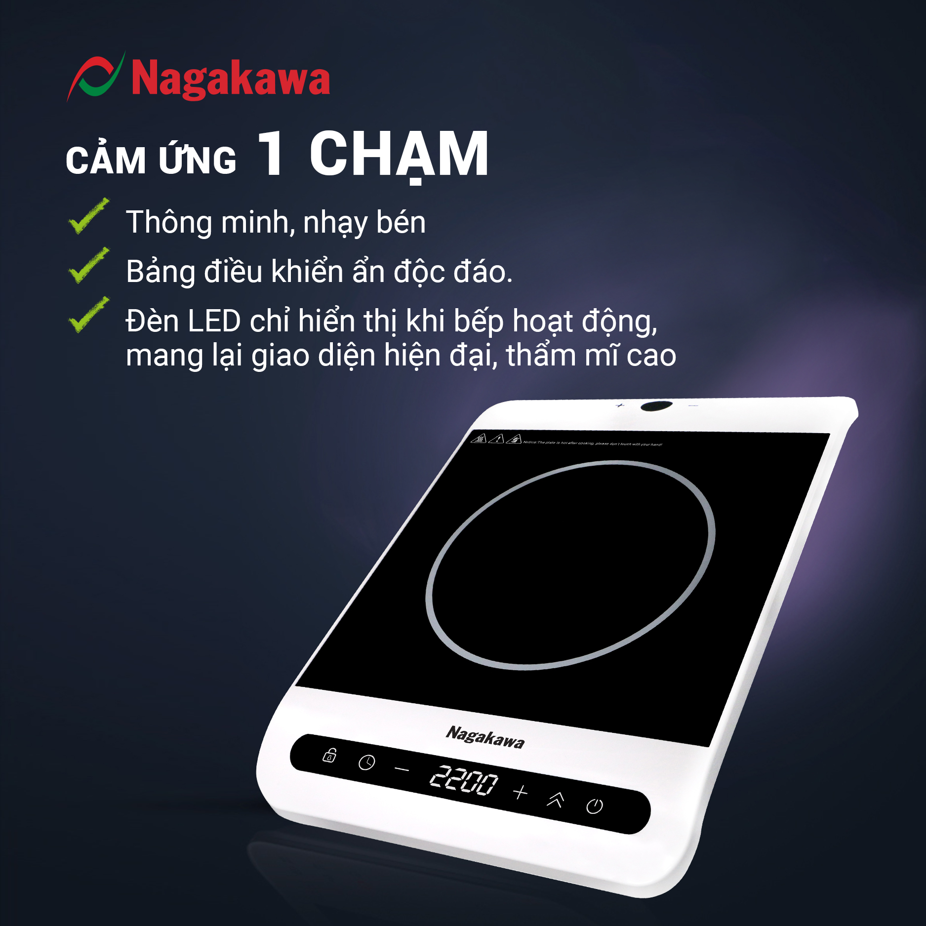 Bếp Từ Điều Khiển Cảm Ứng 2 Hướng Nagakawa NAG0712 - Chức Năng Booster Nấu Nhanh - Hàng Chính Hãng