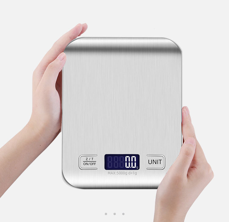 Cân Điện Tử Nhà Bếp 5Kg Màn Hình Lcd Mặt Nhôm Cao Cấp Tặng Kèm Pin