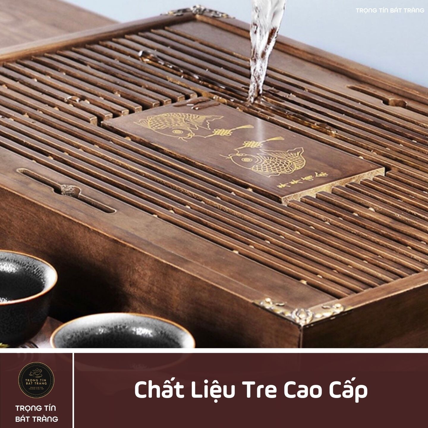 KT 27 Khay Trà Tre Cao Cấp Chữ Nhật Trung Kích Thước 43*27*5.5