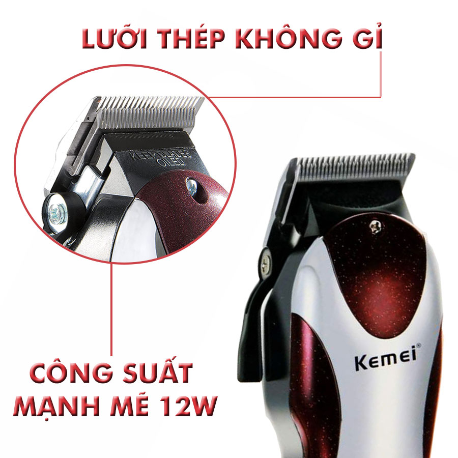 Tông đơ cắt tóc cắm điện trực tiếp KEMEI KM-8856 công suất mạnh mẽ 12W có thể dùng cắt tỉa lông thú cưng lông chó, lông mèo, có thanh đều chỉnh tốc độ