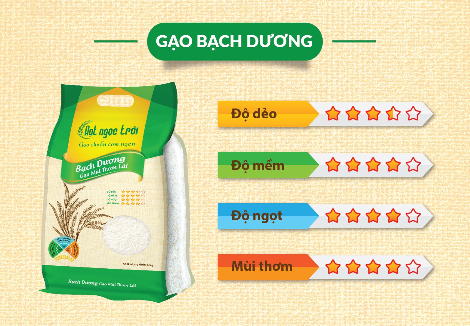 Combo 2 sản phẩm Gạo Hạt Ngọc Trời Bạch Dương Túi 5Kg - Thơm lài, ít dẻo, mềm cơm