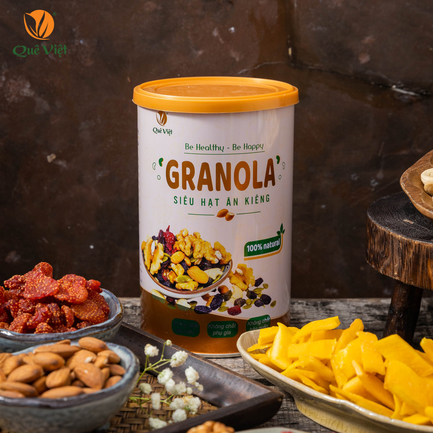 Combo 2 hộp Granola ngũ cốc siêu hạt Quê Việt + tặng 1 cốc gốm sứ bát tràng (500g/hộp)