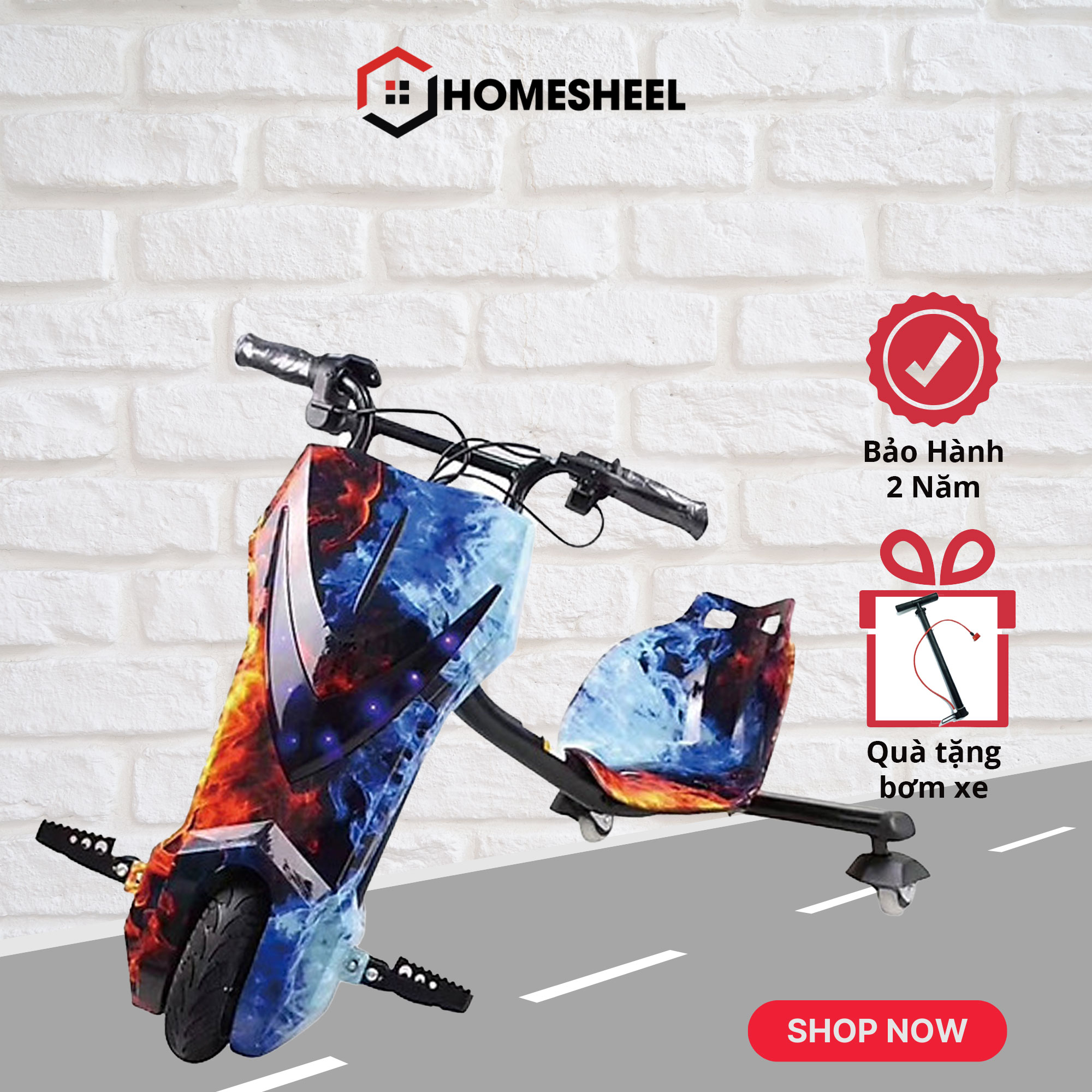Xe điện drift 3 bánh Homesheel thế hệ mới D1 USA Màu xanh cam lửa- Hàng chính hãng