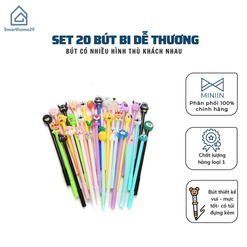 Set 20 Bút Bi Cây Viết Dễ Thương - Có Nhiều Hoạ Tiết Khác Nhau - Tặng kèm Túi Zip Đựng - Hàng Loại 1- Chính Hãng MINIIN