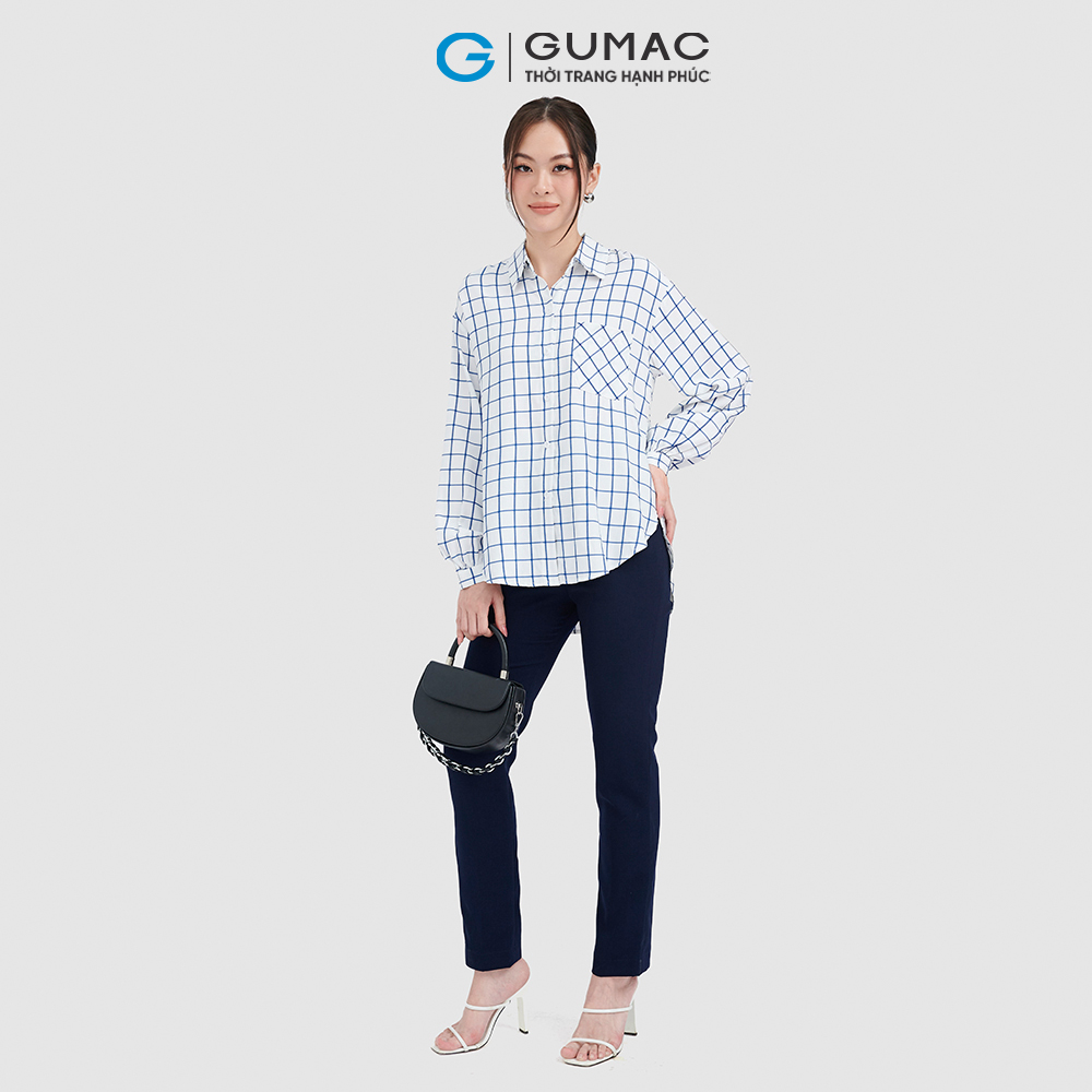 Áo sơ mi nữ GUMAC AC09060 form rộng caro cách điệu phía sau trẻ trung