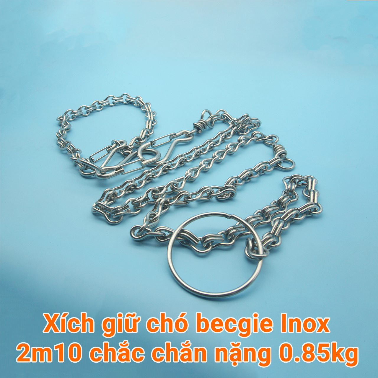 Xích giữ chó becgie Inox 2m10 chắc chắn trọng lượng 0.85kg, có thể tháo khớp thành xích ngắn