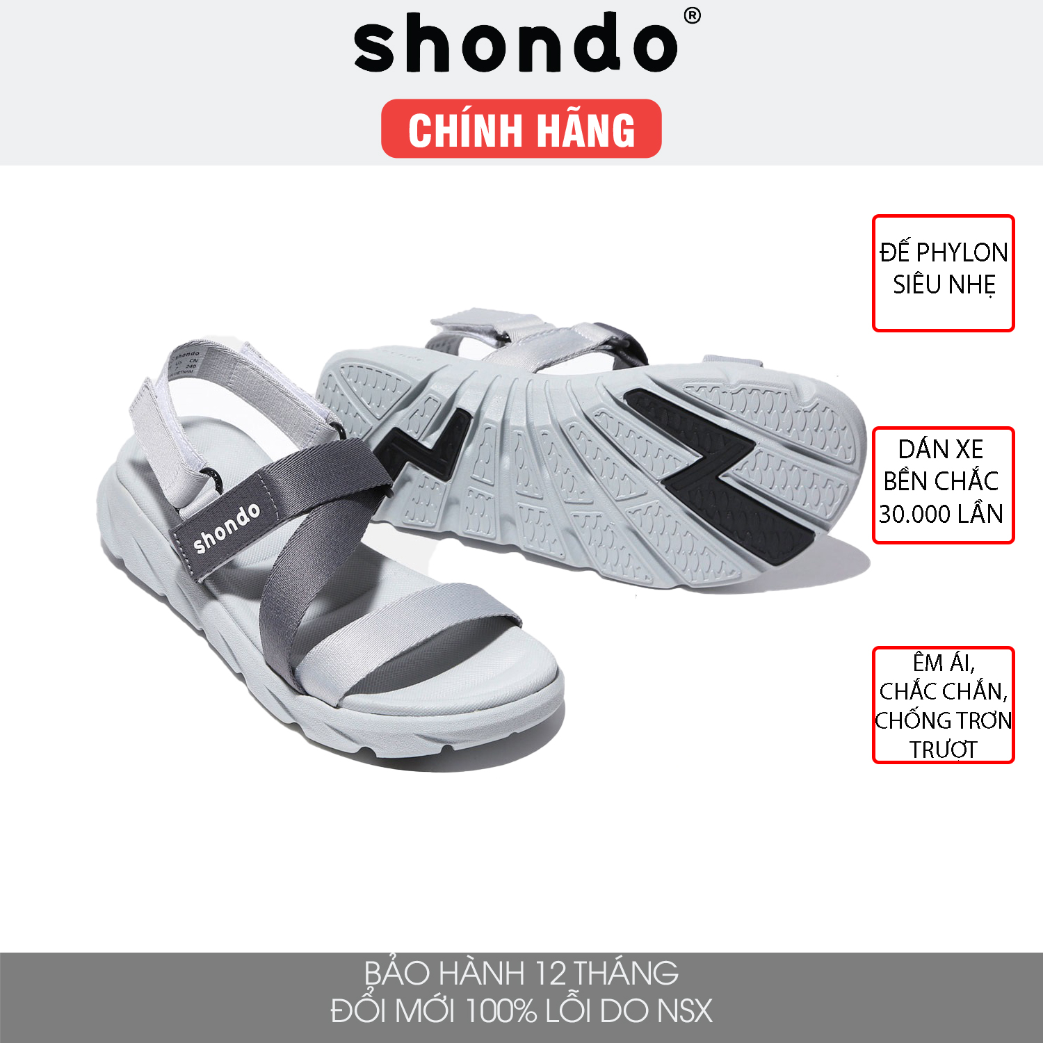 Giày sandal Shondo nam nữ đi học đế bằng ombre xám F6S2120