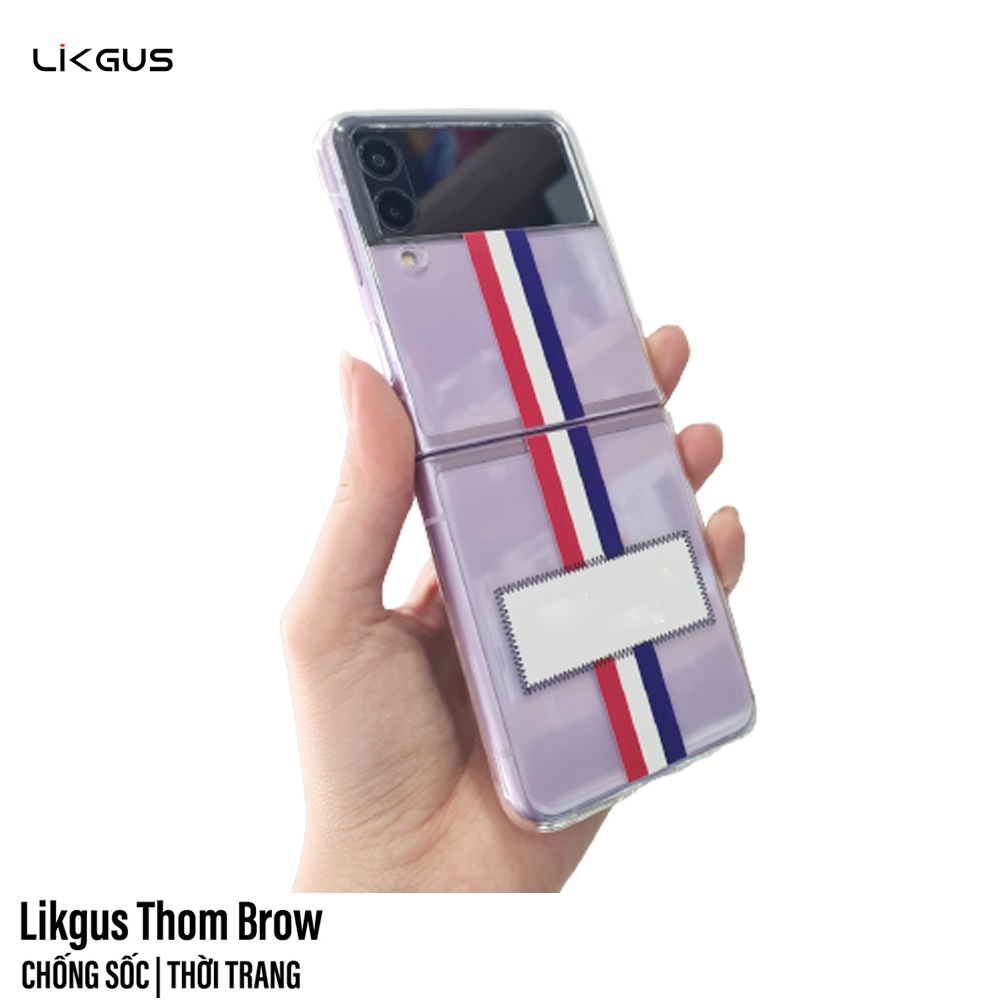 Ốp lưng chống sốc trong suốt cho Samsung Galaxy Z Flip 3 hiệu Likgus Thom Brow (chất liệu cao cấp, thiết kế thời trang họa tiết 3 sọc màu) - hàng nhập khẩu
