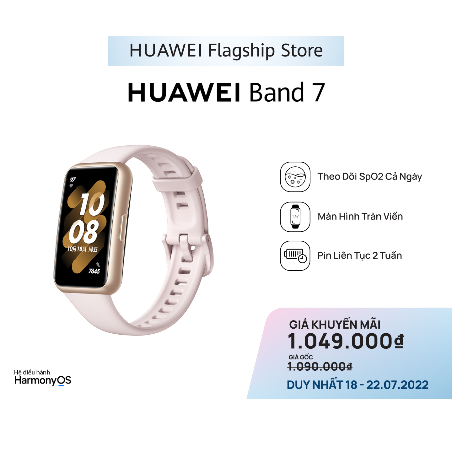 Vòng đeo tay HUAWEI Band 7 | Thiết kế siêu mỏng | SpO2 tự động | Pin đến 2 tuần | Hàng Chính Hãng