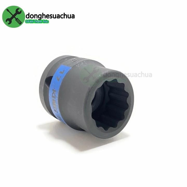 Tuýp 17mm 1/2 Kingtony 453017M loại ngắn 12 cạnh màu đen