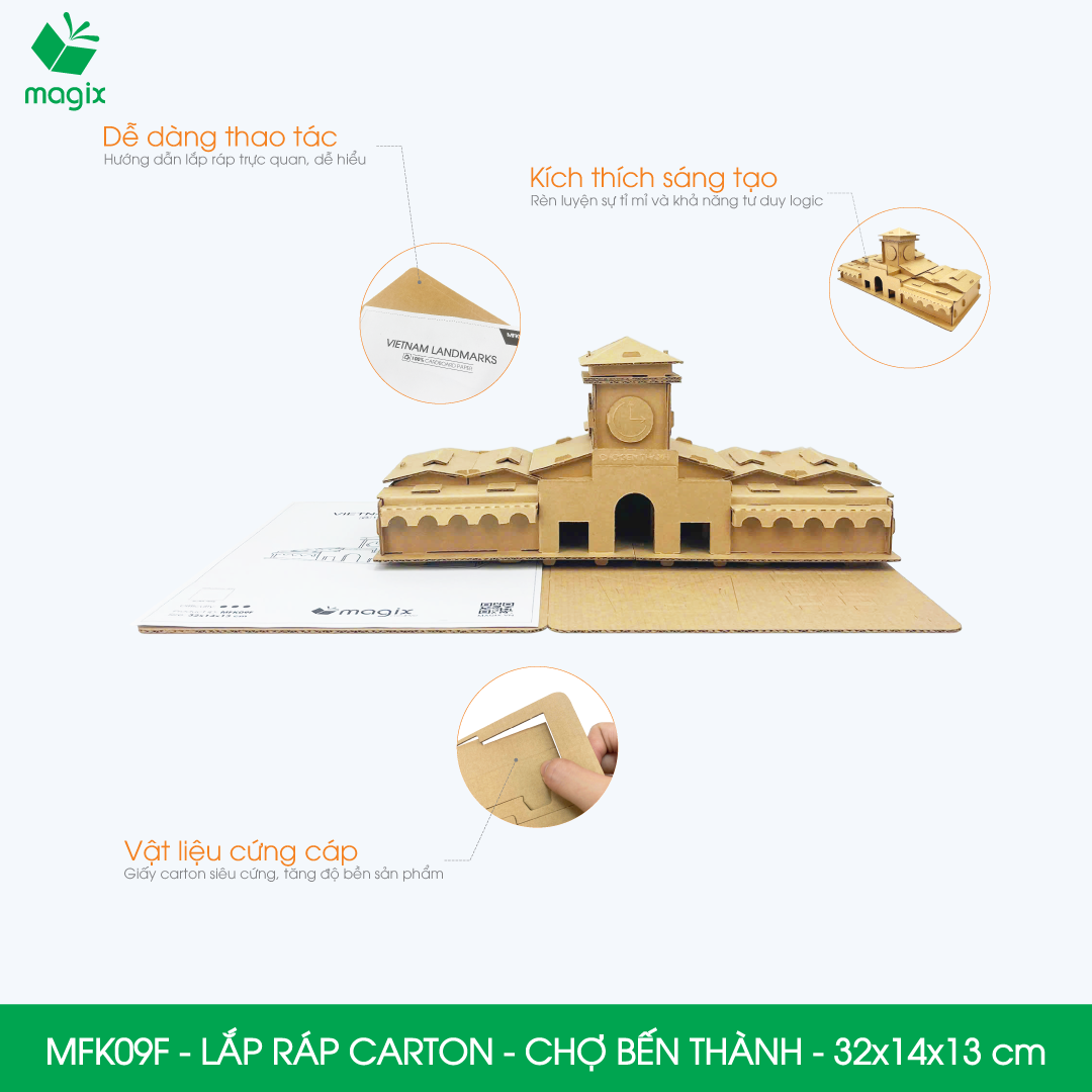 MFK09F - 32x14x13 cm - Mô hình Chợ Bến Thành lắp ráp từ bìa carton cao cấp, mô hình địa danh Việt Nam