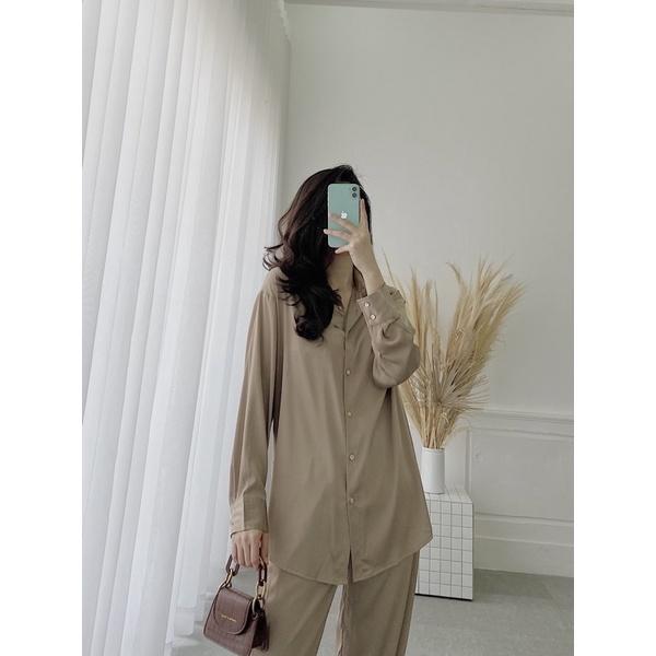 - áo sơ mi tay dài & quần dài ống suông rộng