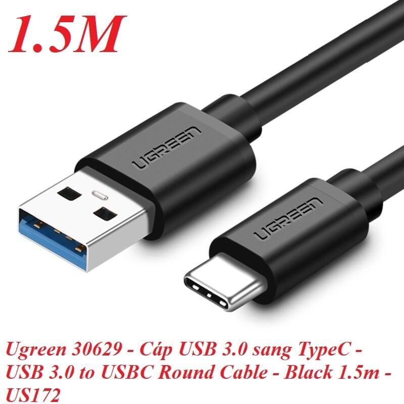 Ugreen UG30629US172TK 1.5M màu Đen Cáp USB TypeC sang USB 3.0 cáp tròn - HÀNG CHÍNH HÃNG