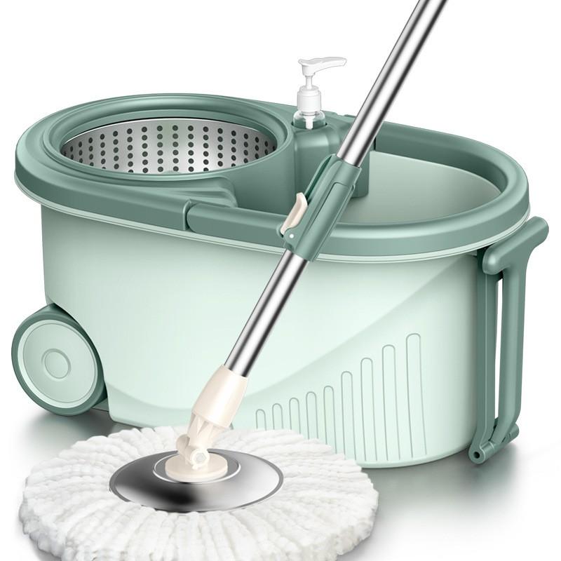 Bộ Chổi Lau Nhà Xoay 360 Độ Cao Cấp, Ổ Vắt Kep Phân Tách, Bánh Xe To, Cán và Mâm Inox Chắc Chắn - Broom Green PR05