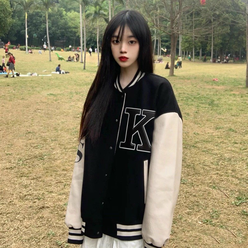 Áo Varsity Jacket - Chất dày đẹp form bao to cho nam nữ dưới 70kg - Hình thêu nổi sắc nét, Áo Khoác Bomber Phối Tay form rộng cực kỳ thoải mái, áo khoác dù bóng chày