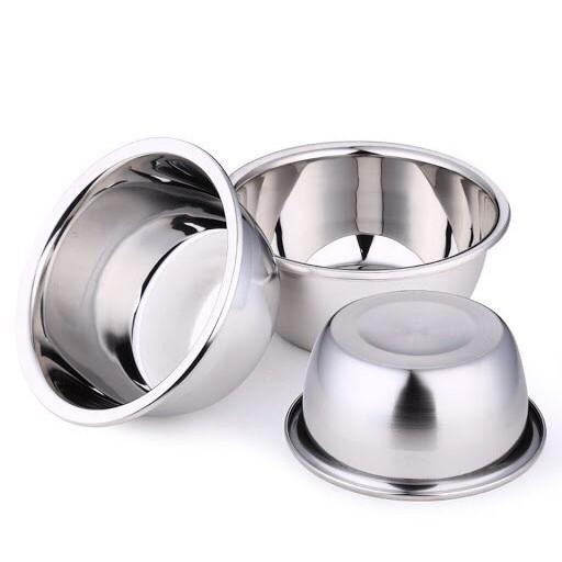 Combo 4 thau inox cao cấp size 24 cm - 26 cm - 28 cm - 30 cm rửa rau, thau trộn salad an toàn