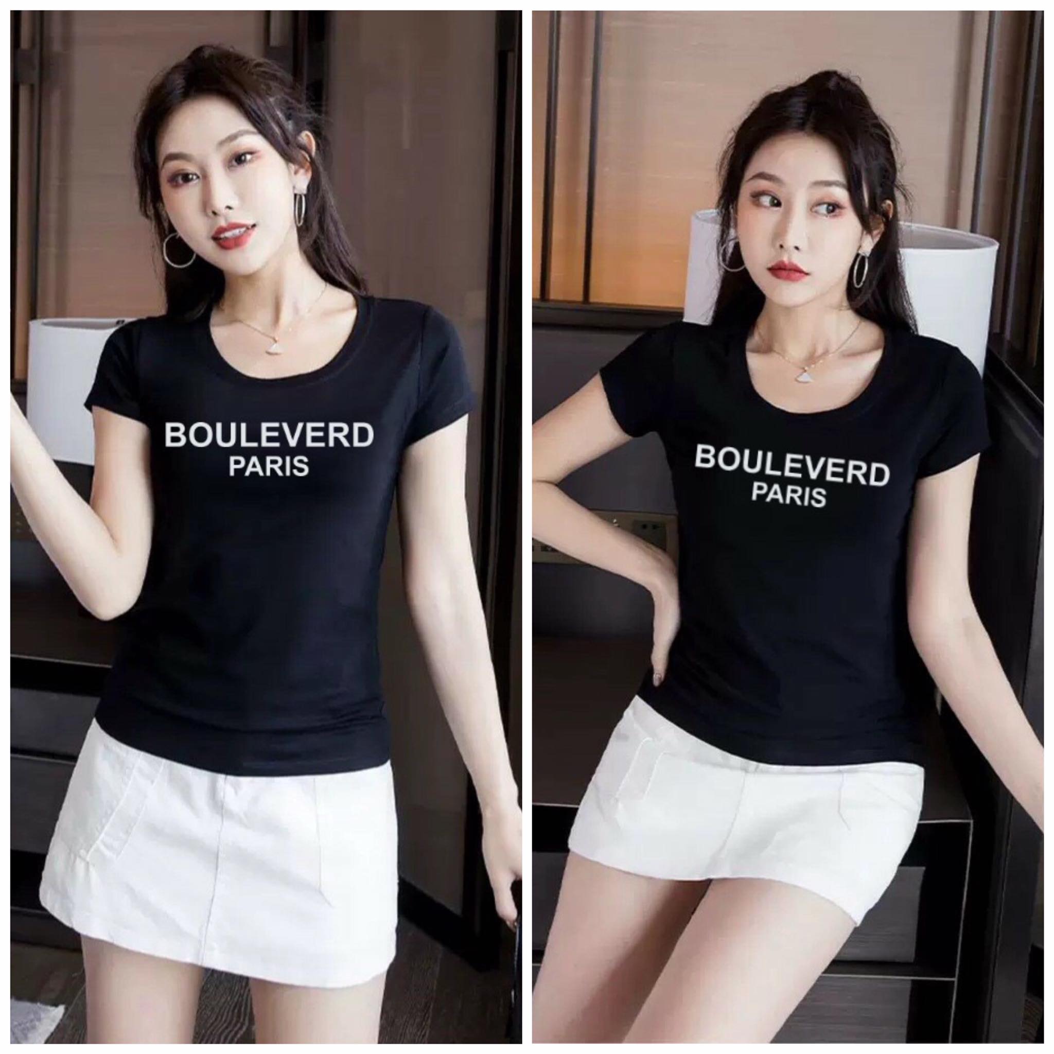 Áo thun nữ MXM form ôm body in chữ Bouleverd trẻ trung mặc tôn dáng