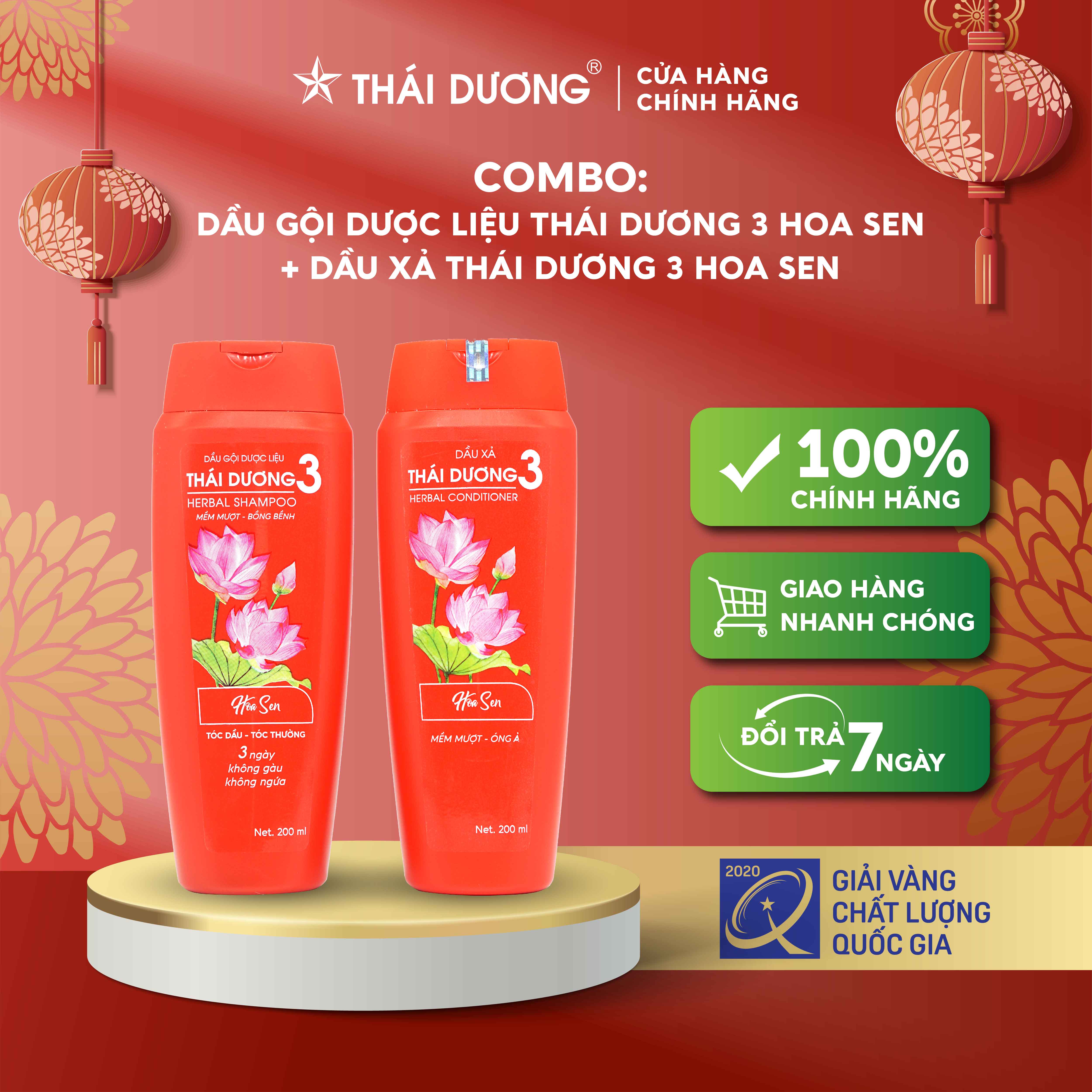 Bộ Dầu Gội - Dầu Xả Thái Dương 3 Hương Hoa Sen dung tích 200ml - Sao Thái Dương