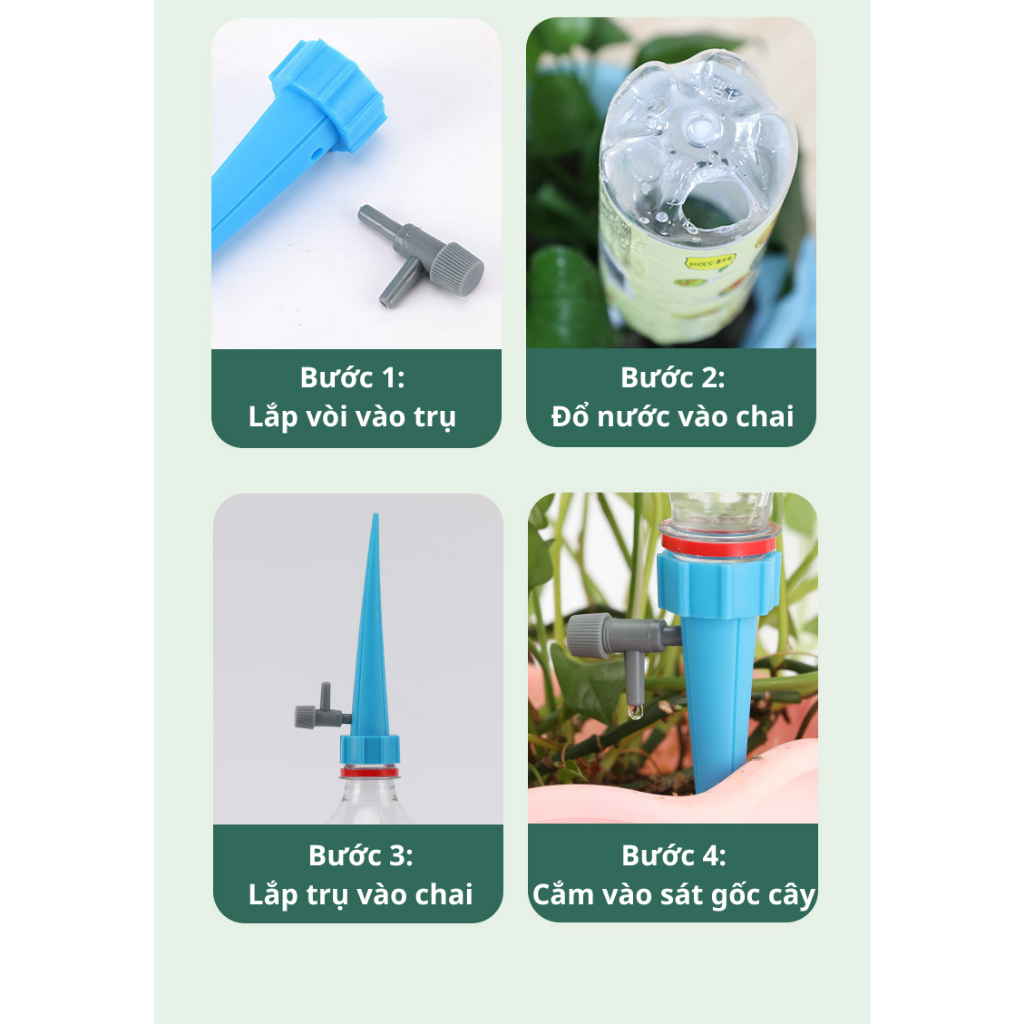 Set 5 Đầu Tưới Cây Nhỏ GIọt Thông Minh, Đầu Tưới Nhỏ Giọt Gắn Chai Nước Tự Động Tưới Cây, Chỉnh Được Lượng Nước Pots, garden decor