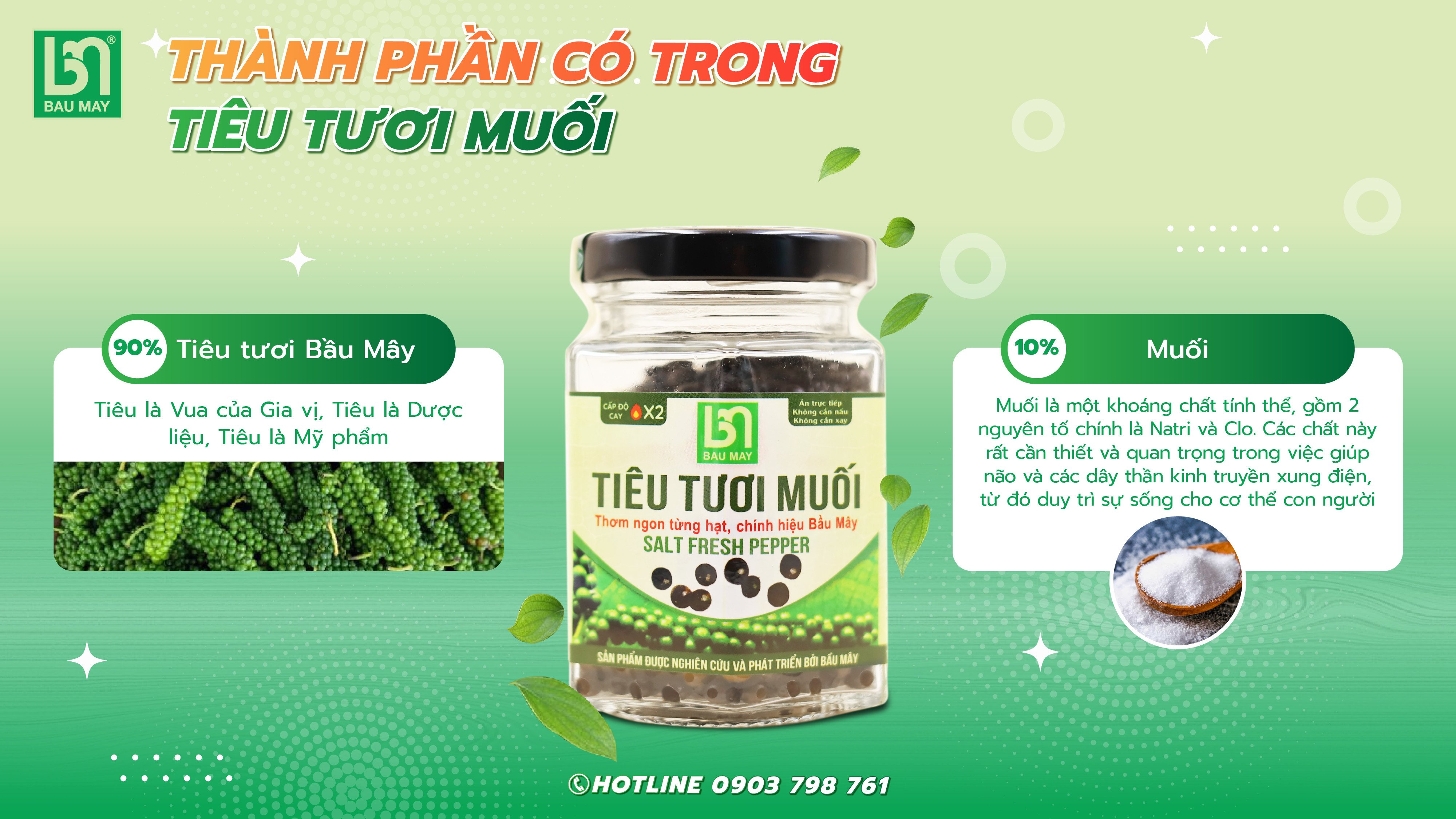 Tiêu tươi muối Organic Bầu Mây 50g - Giúp kích thích vị giác, giúp ăn ngon miệng hơn, cải thiện chức năng của hệ tiêu hoá