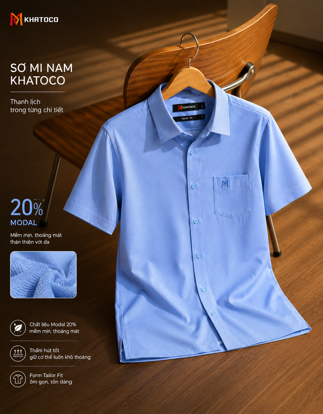 Áo sơ mi Khatoco tay ngắn (L,XL)